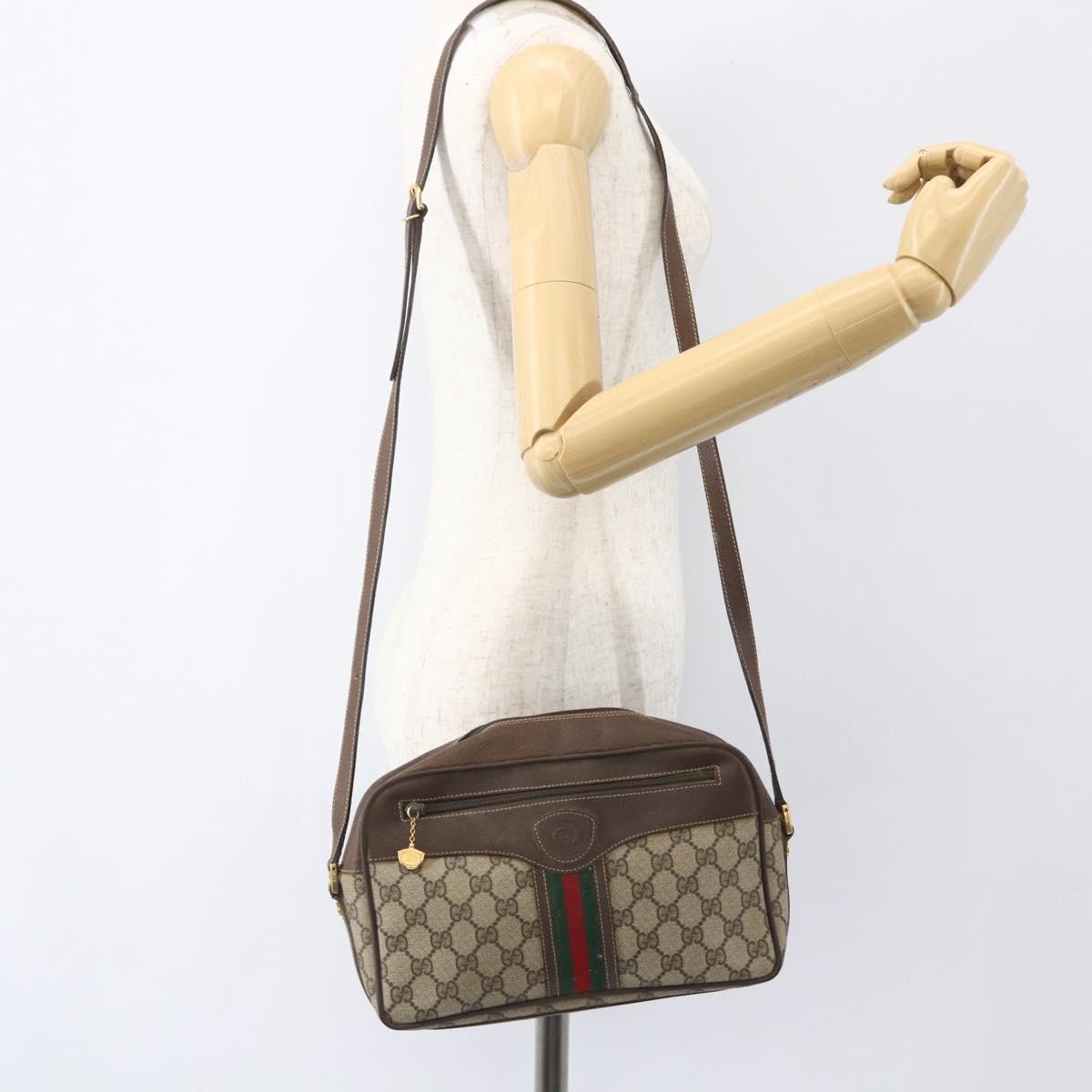 GUCCI GG Supreme Web Sherry Line Bag PVC Beige Gold Red 001 56 0860 Auth 155729