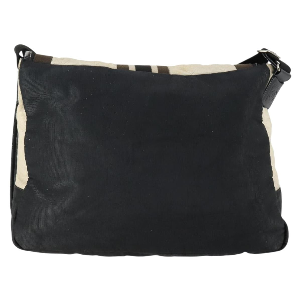 CHANEL Sports Line Shoulder Bag Canvas Beige Silver CC Auth 155748