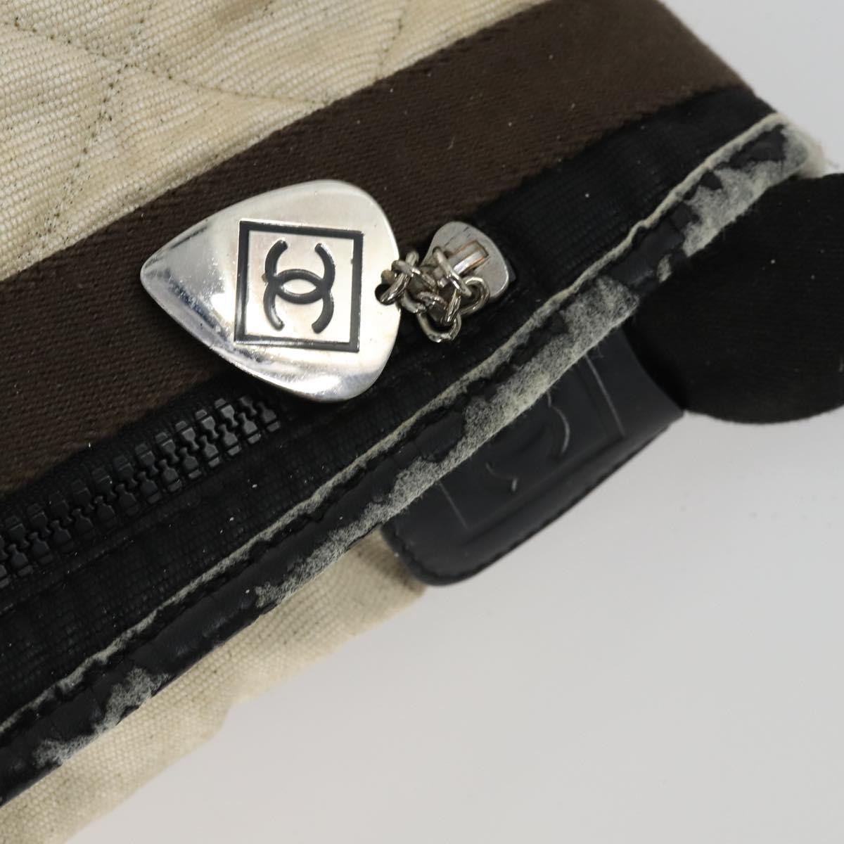 CHANEL Sports Line Shoulder Bag Canvas Beige Silver CC Auth 155748