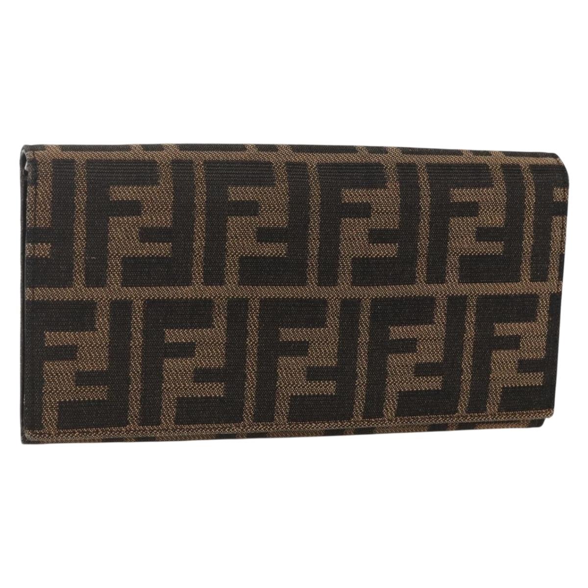 FENDI Zucca Canvas Long Wallet Black Brown Auth 155784V