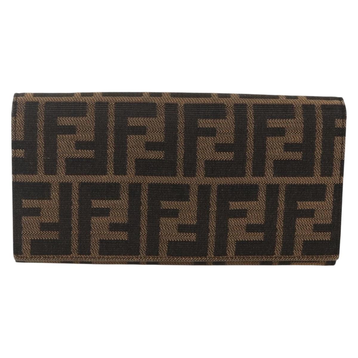 FENDI Zucca Canvas Long Wallet Black Brown Auth 155784V
