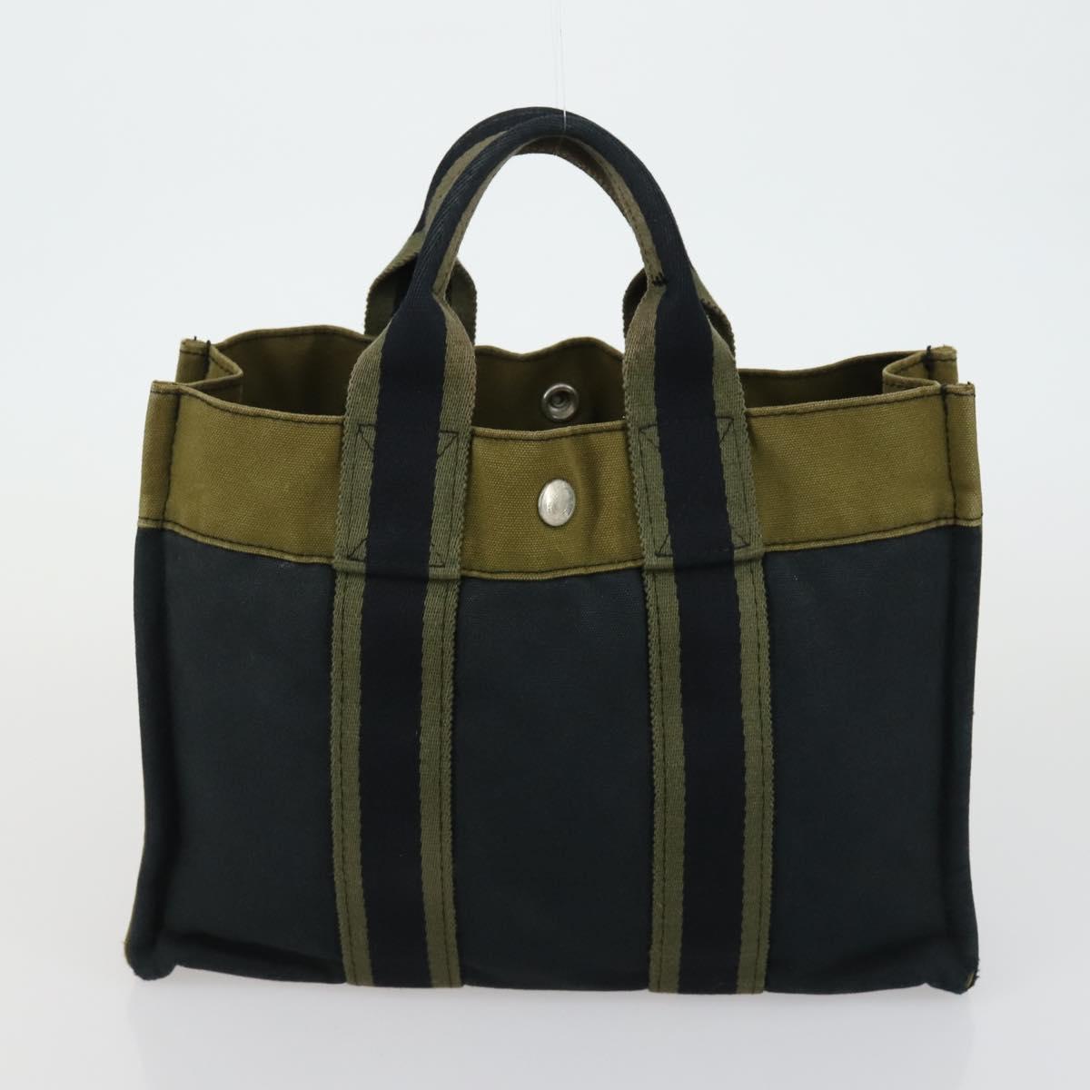 HERMES Hand Bag Canvas 5 Set Black Navy khaki Auth 155786