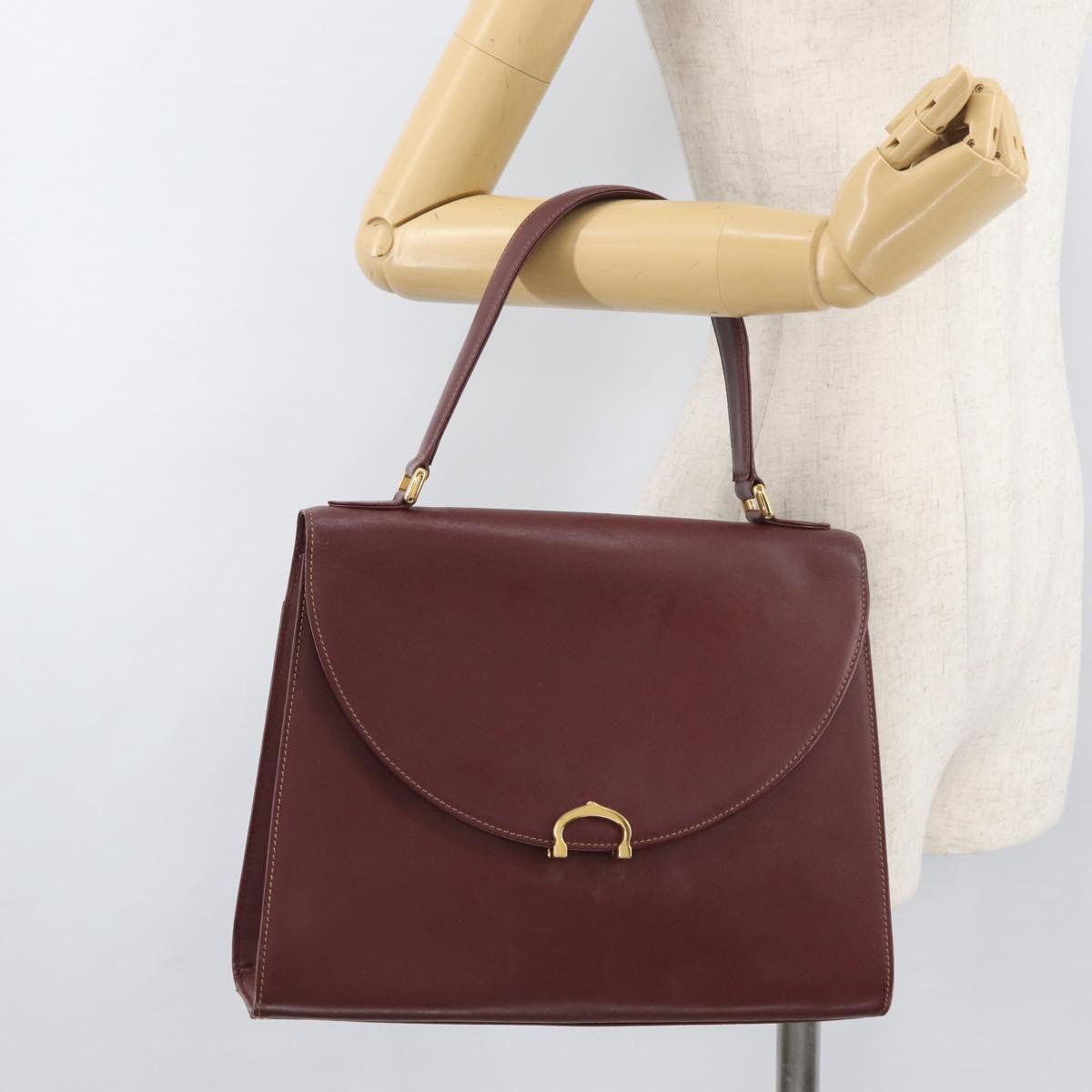 CARTIER Must Line Hand Bag Leather Bordeaux Gold Auth 155792