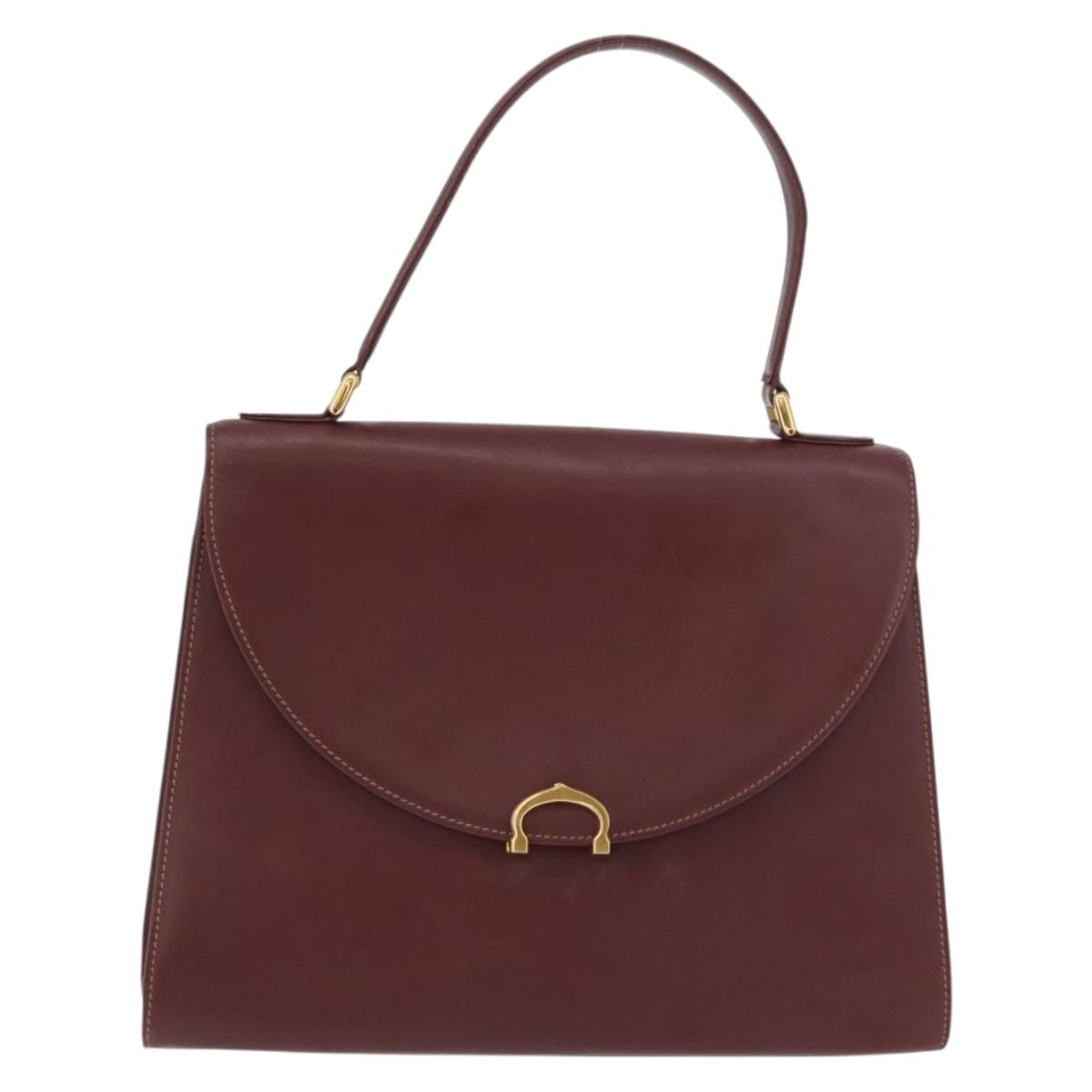 CARTIER Must Line Hand Bag Leather Bordeaux Gold Auth 155792
