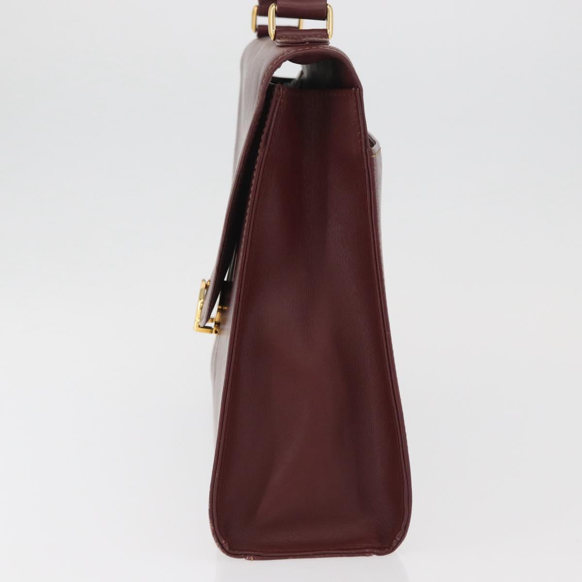 CARTIER Must Line Hand Bag Leather Bordeaux Gold Auth 155792