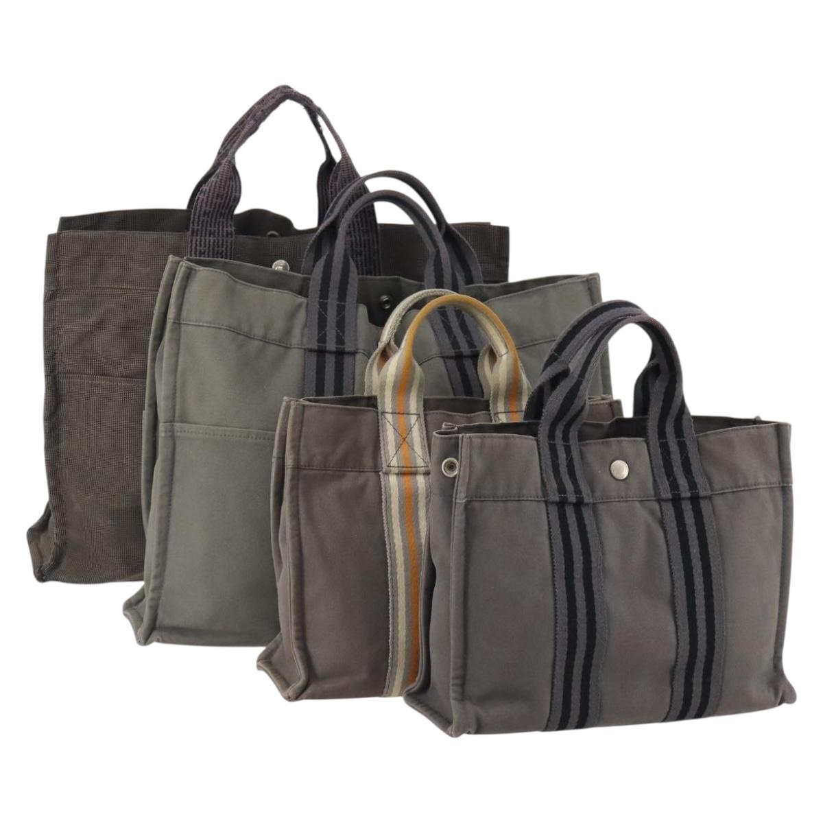 HERMES Tote Bag Canvas 4 Set Gray Auth 155796