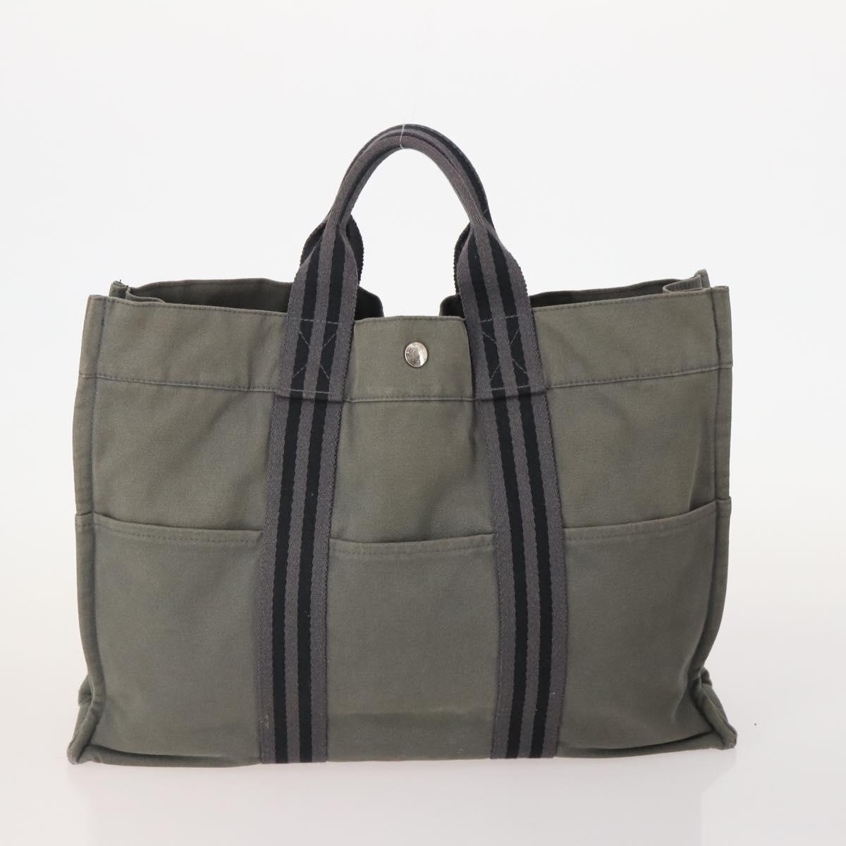 HERMES Tote Bag Canvas 4 Set Gray Auth 155796