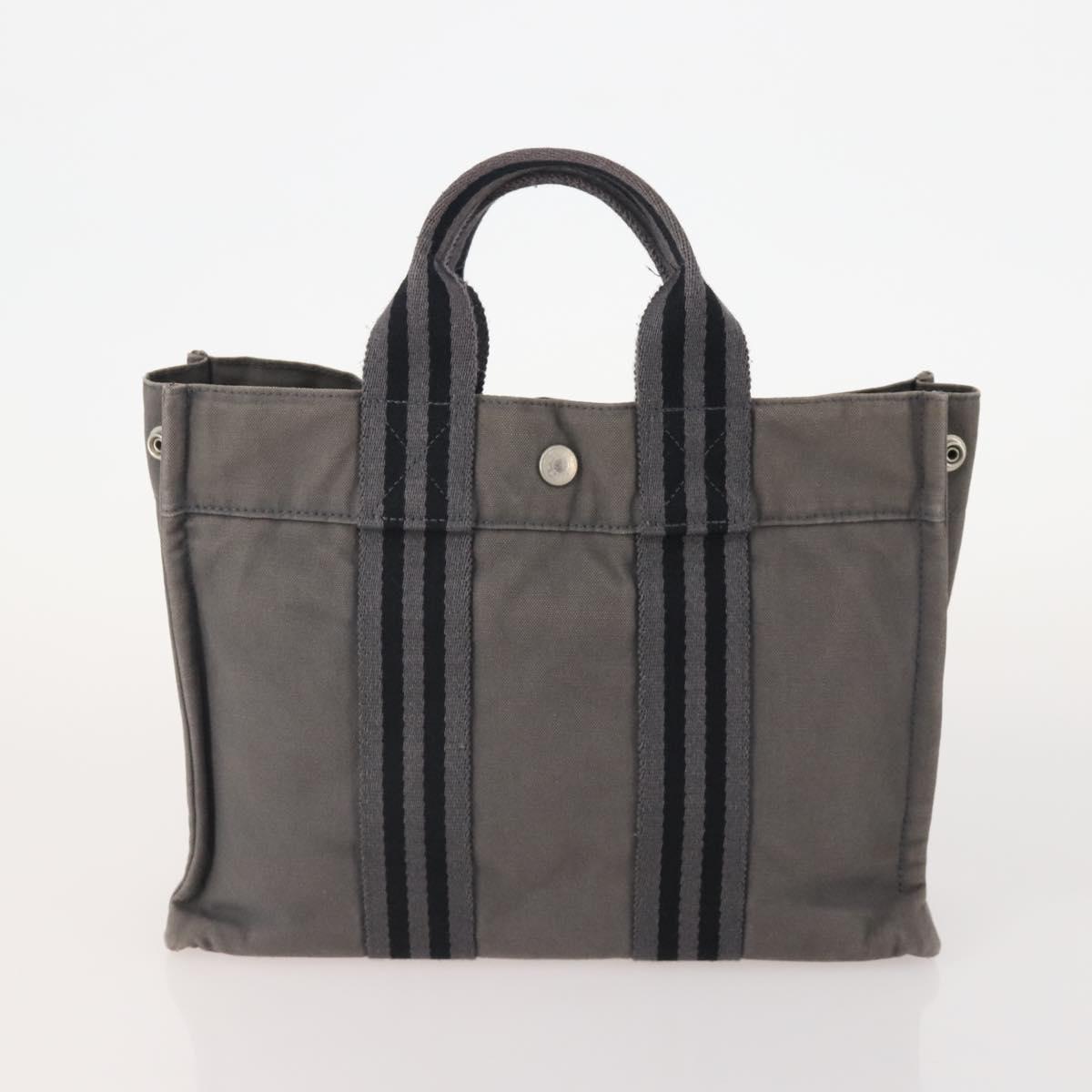 HERMES Tote Bag Canvas 4 Set Gray Auth 155796