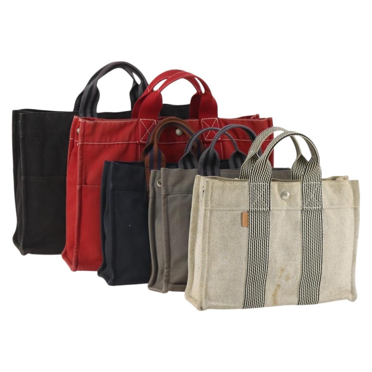 HERMES Tote Bag Canvas 5 Set Red Gray Navy Auth 155797