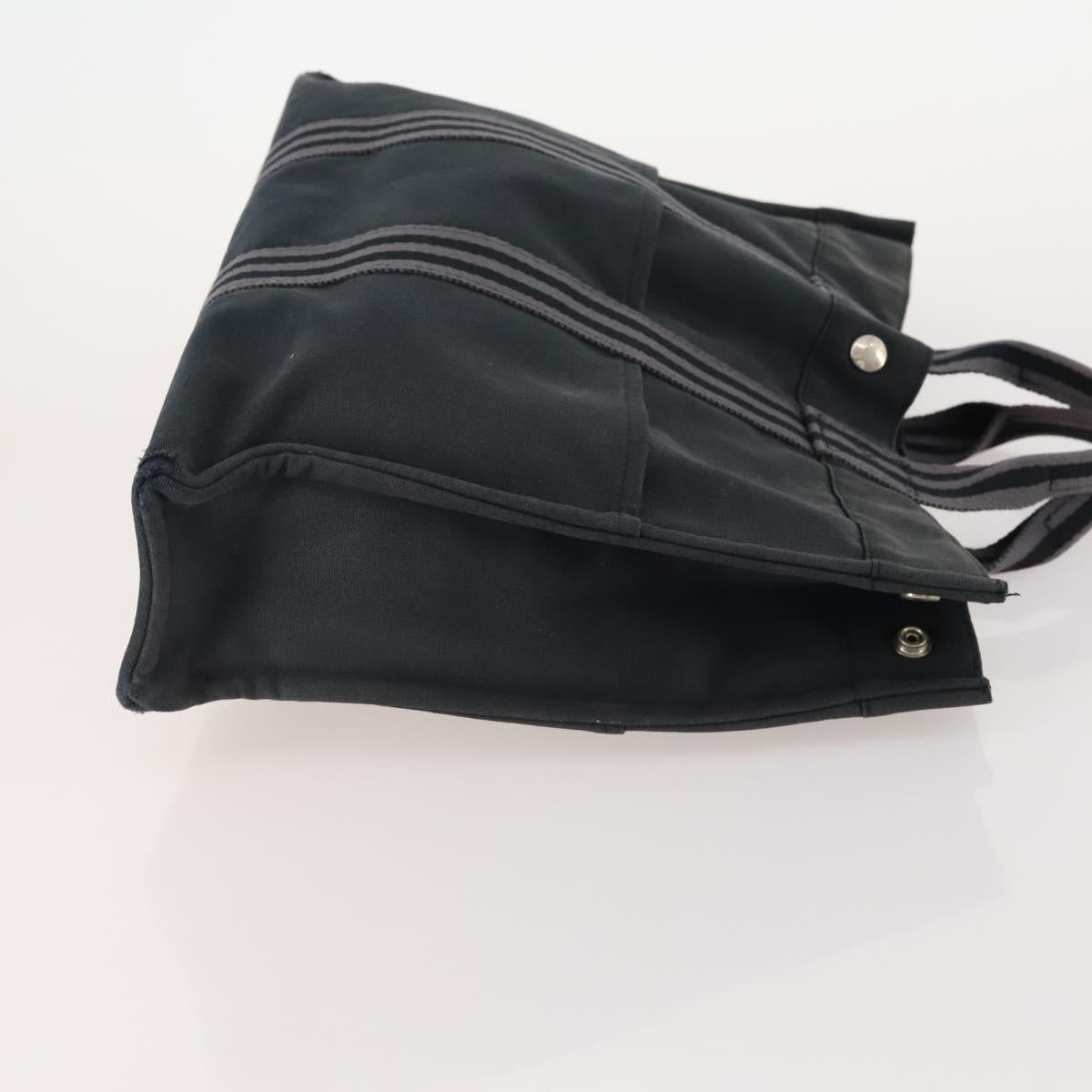 HERMES Hand Bag Canvas 4 Set Navy Black beige Auth 155798