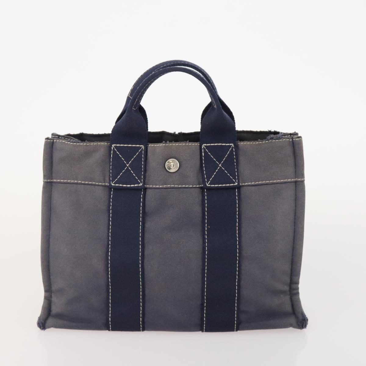 HERMES Hand Bag Canvas 4 Set Navy Black beige Auth 155798