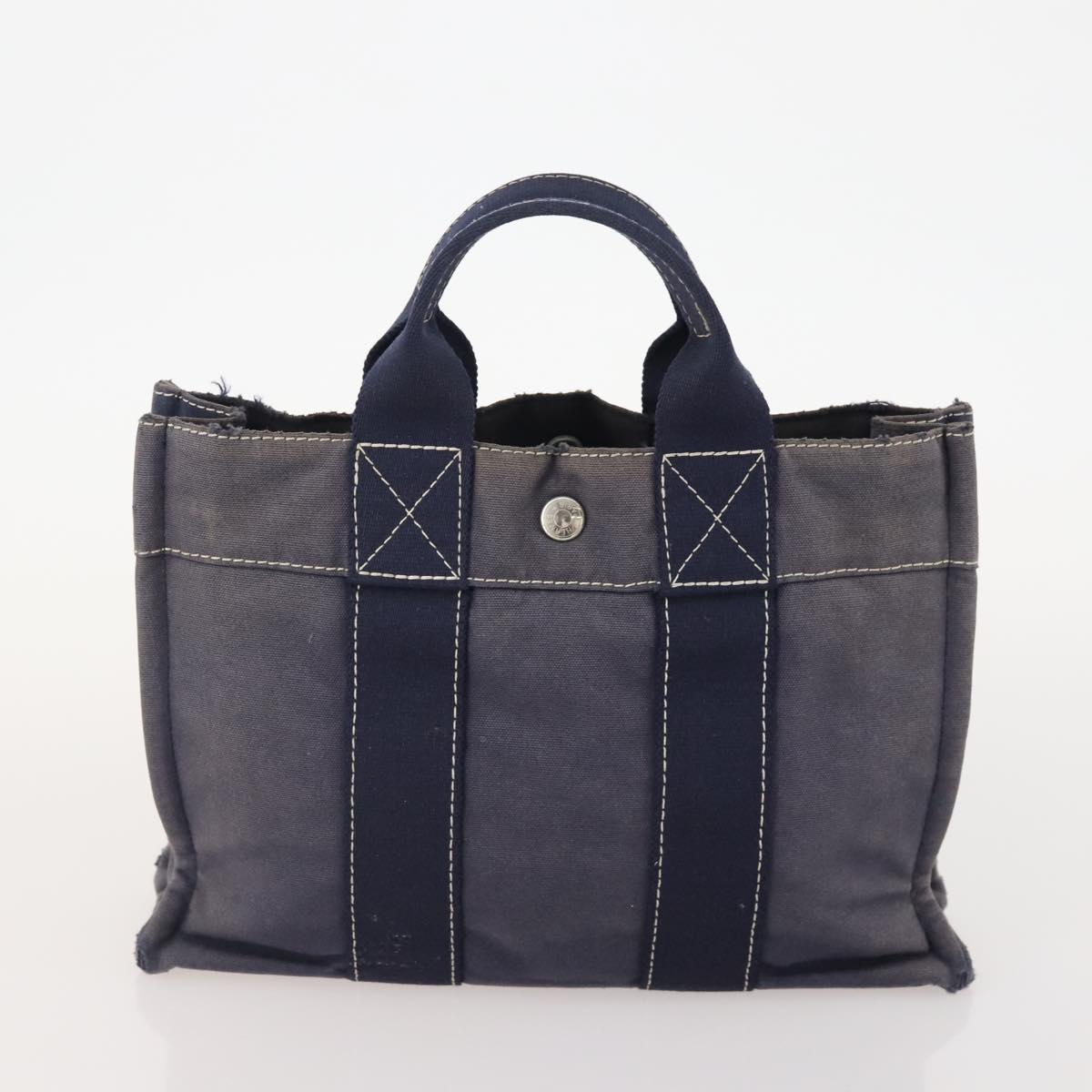 HERMES Hand Bag Canvas 4 Set Navy Black beige Auth 155798