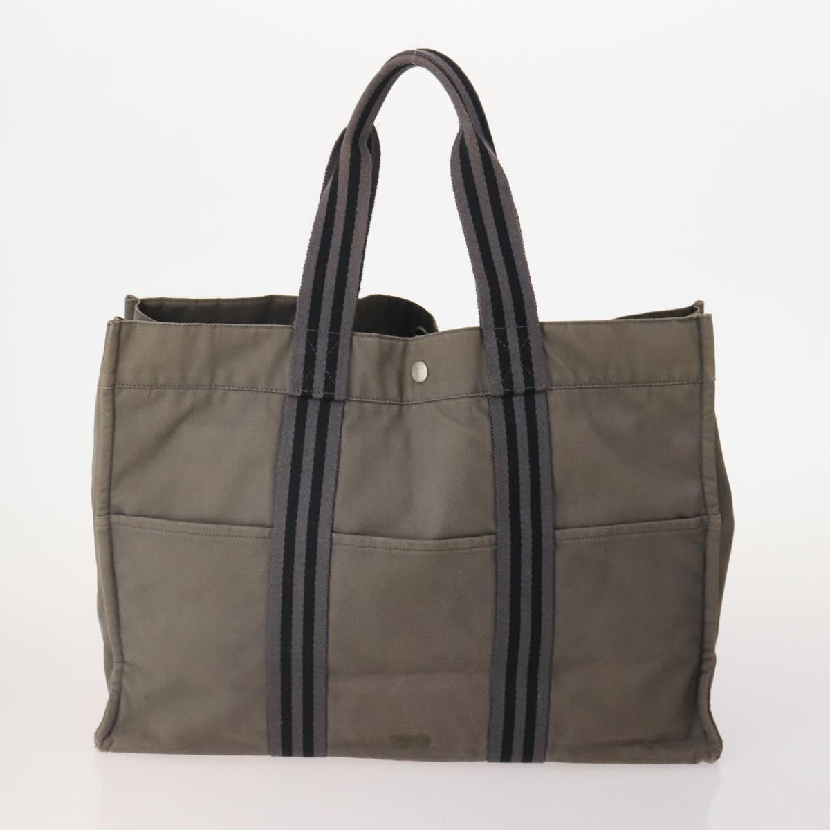 HERMES Hand Bag Canvas 4 Set Navy Black beige Auth 155798