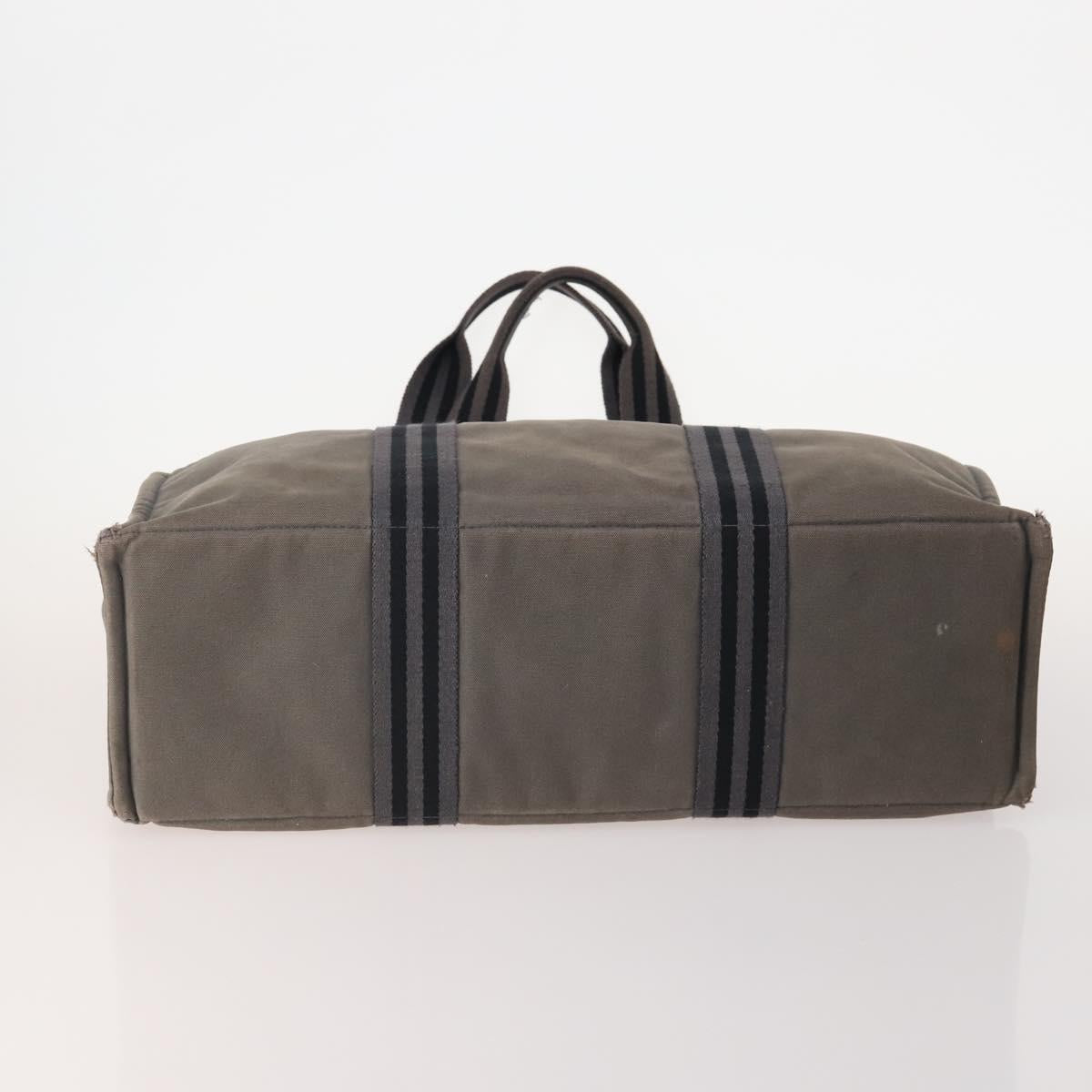 HERMES Hand Bag Canvas 4 Set Navy Black beige Auth 155798