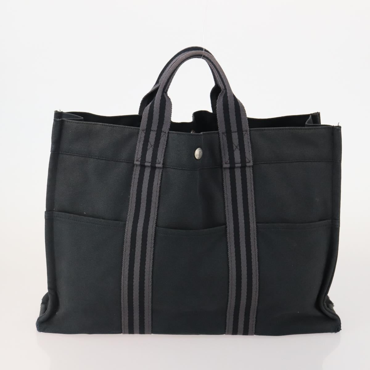 HERMES Hand Bag Canvas 4 Set Navy Black beige Auth 155798