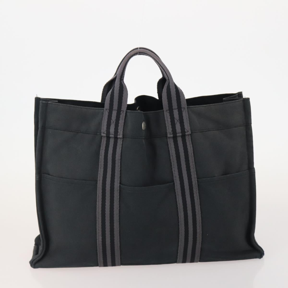 HERMES Hand Bag Canvas 4 Set Navy Black beige Auth 155798