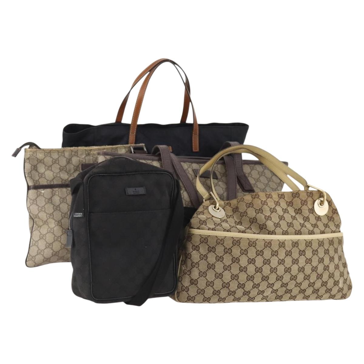 GUCCI GG Canvas Tote Bag PVC 5 Set Red Beige Navy Auth 155802