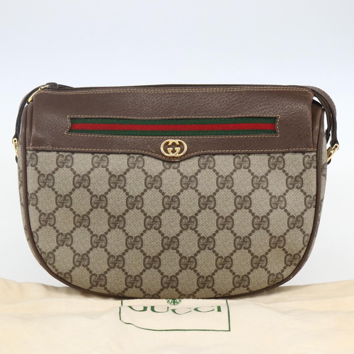 GUCCI GG Supreme Web Sherry Line Bag PVC Beige Gold 001 123 0918 Auth 155926