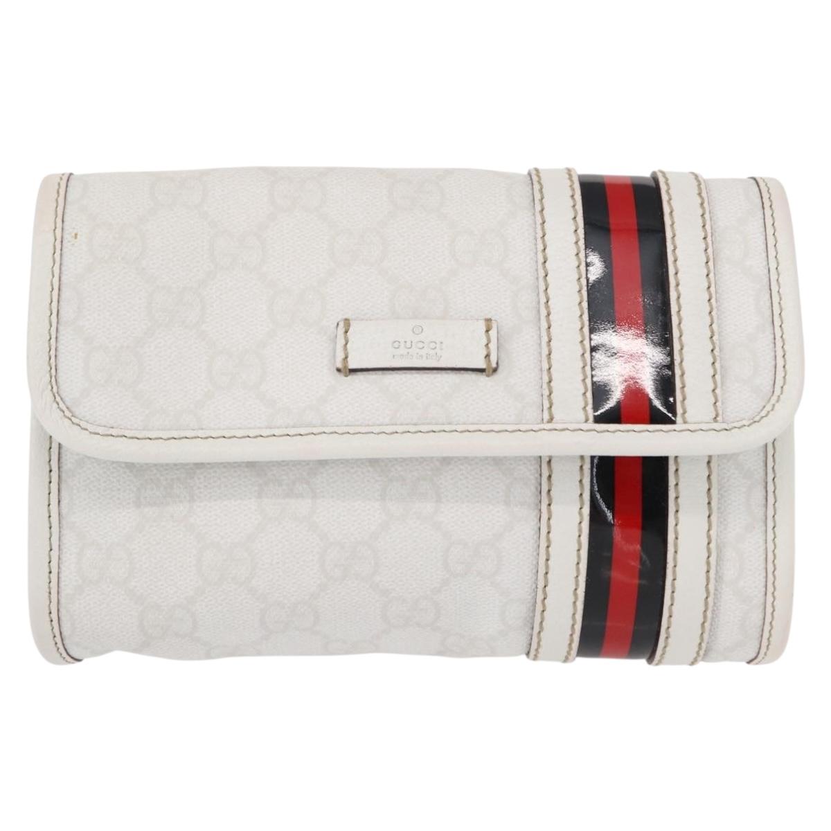 GUCCI GG Supreme Sherry Line Waist Bag PVC White Gold 152597 Auth 155928