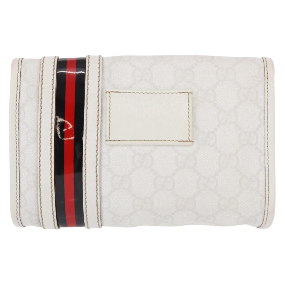 GUCCI GG Supreme Sherry Line Waist Bag PVC White Gold 152597 Auth 155928