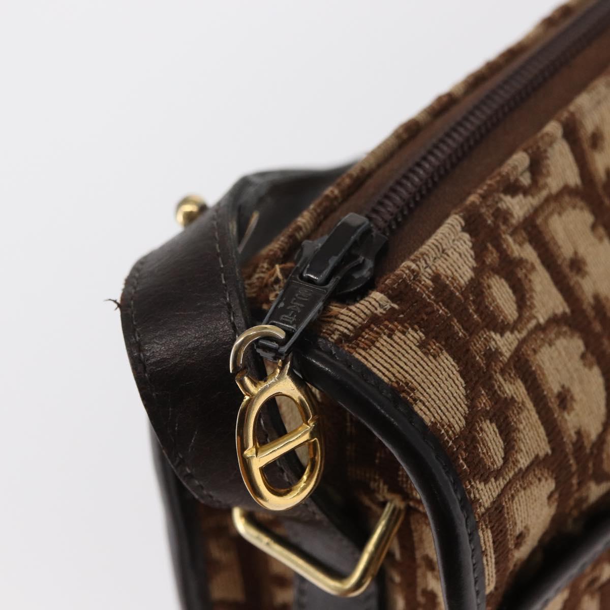 Christian Dior Trotter Canvas Shoulder Bag Brown Gold Auth 155929