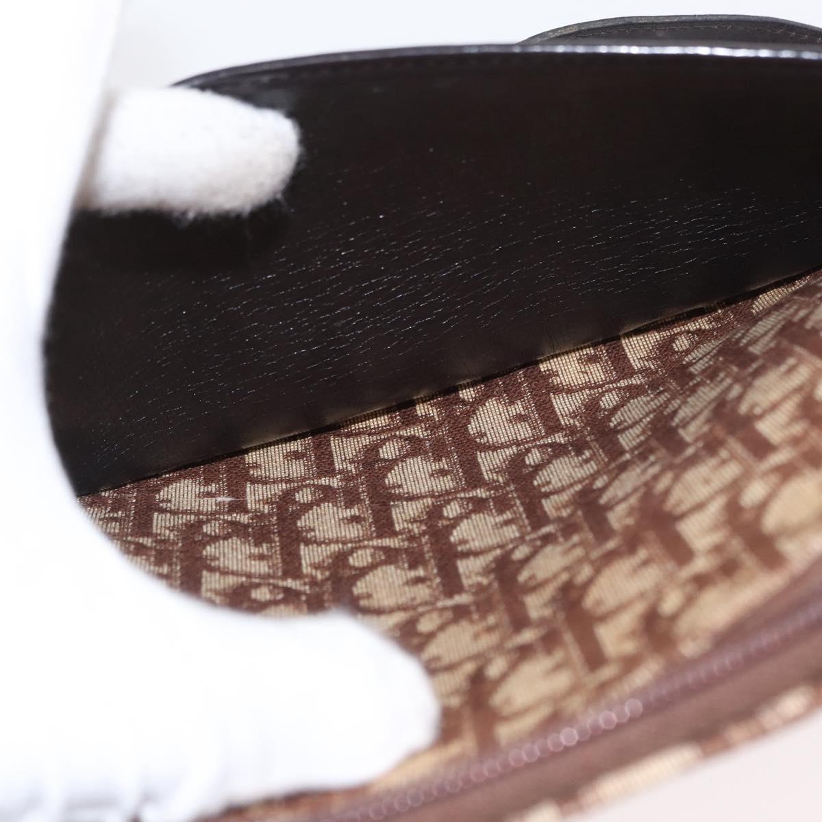 Christian Dior Trotter Canvas Shoulder Bag Brown Gold Auth 155929