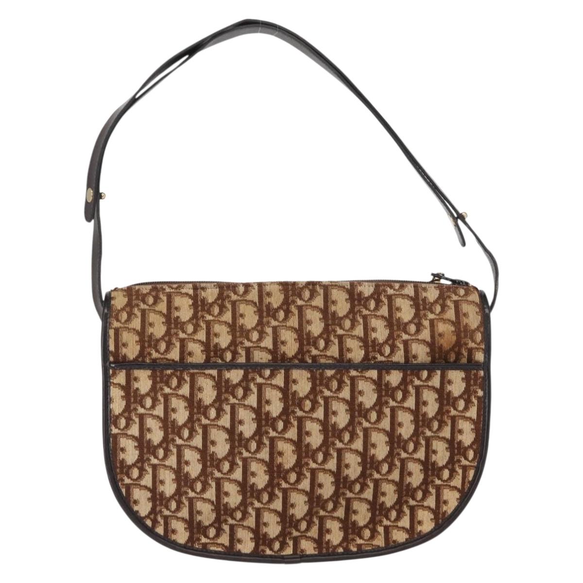 Christian Dior Trotter Canvas Shoulder Bag Brown Gold Auth 155929