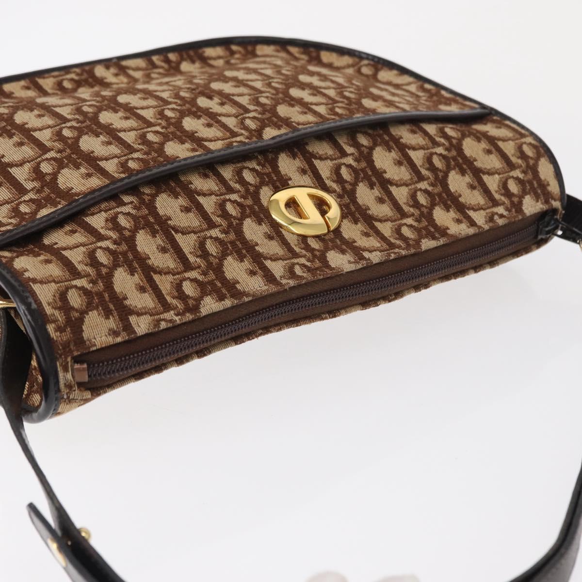 Christian Dior Trotter Canvas Shoulder Bag Brown Gold Auth 155929