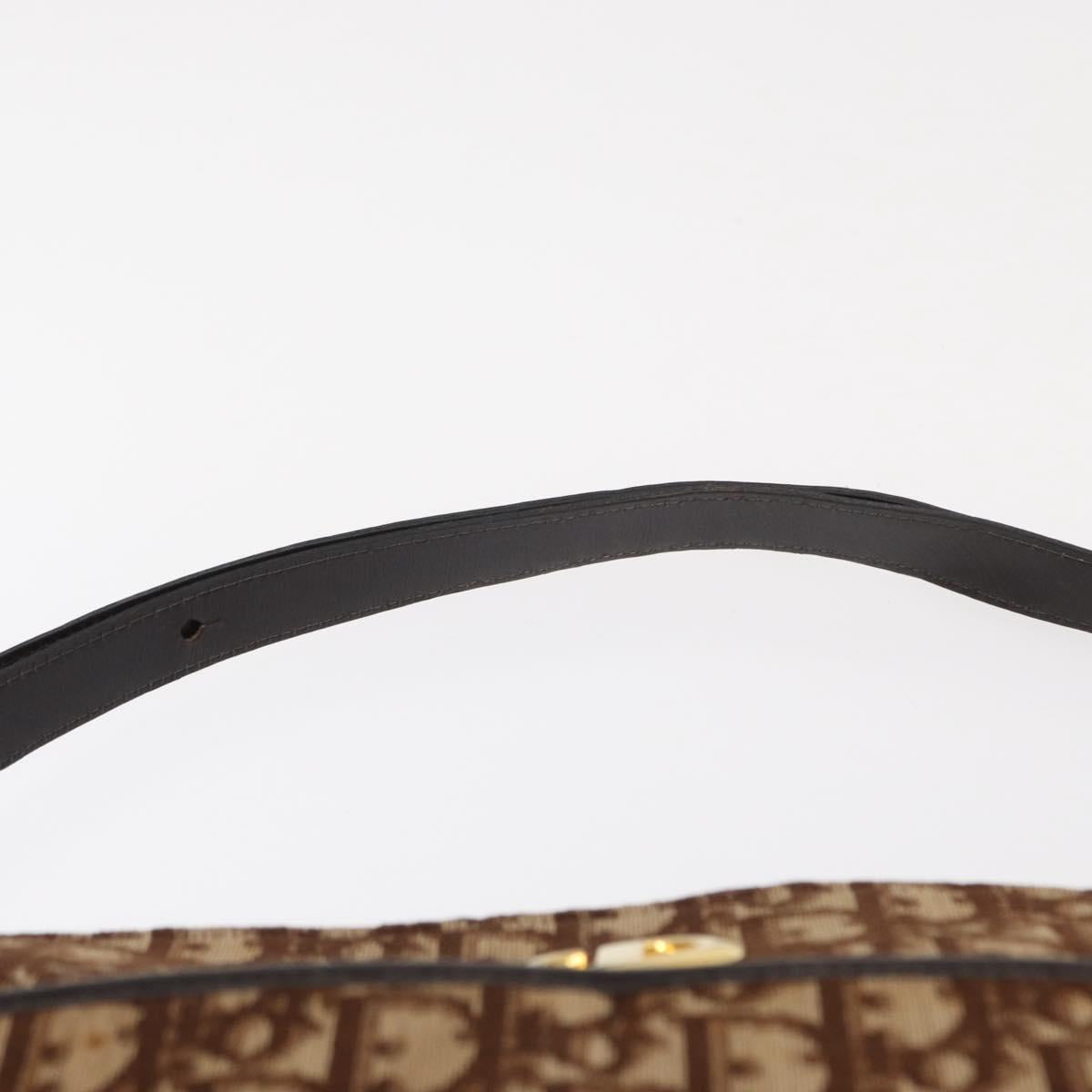Christian Dior Trotter Canvas Shoulder Bag Brown Gold Auth 155929