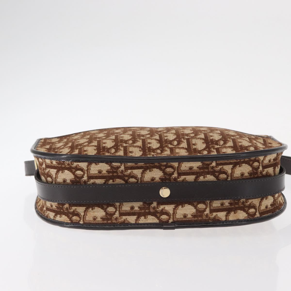 Christian Dior Trotter Canvas Shoulder Bag Brown Gold Auth 155929