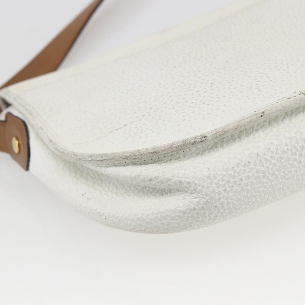 Christian Dior Chain Shoulder Bag Leather White Gold Auth 155932