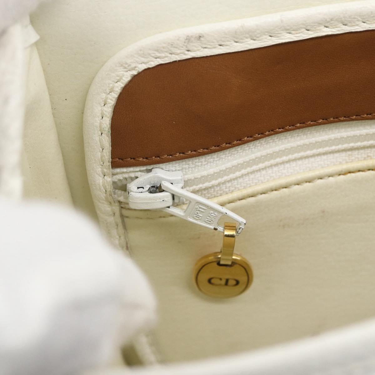 Christian Dior Chain Shoulder Bag Leather White Gold Auth 155932