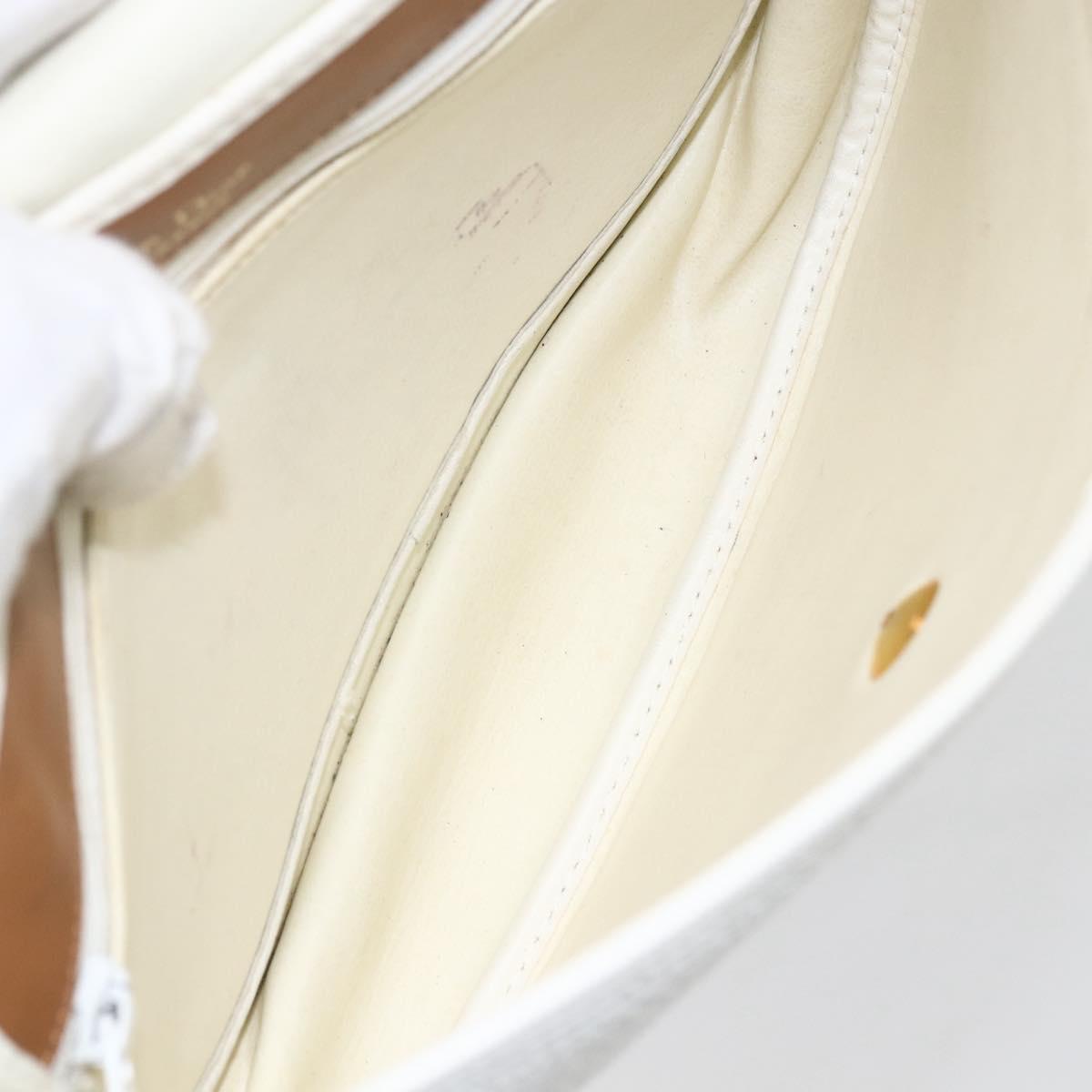 Christian Dior Chain Shoulder Bag Leather White Gold Auth 155932