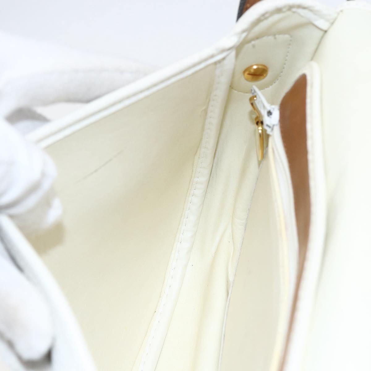 Christian Dior Chain Shoulder Bag Leather White Gold Auth 155932