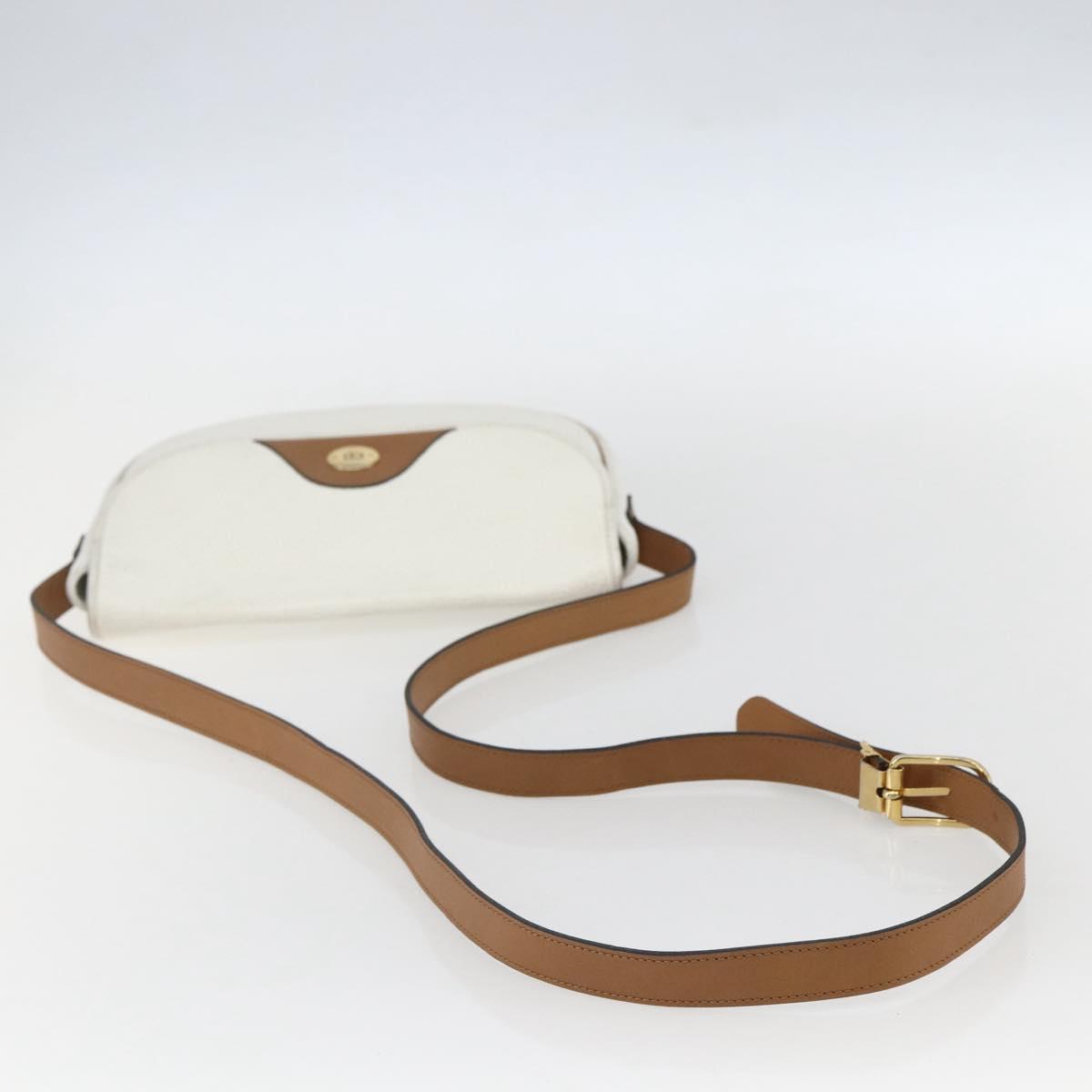 Christian Dior Chain Shoulder Bag Leather White Gold Auth 155932