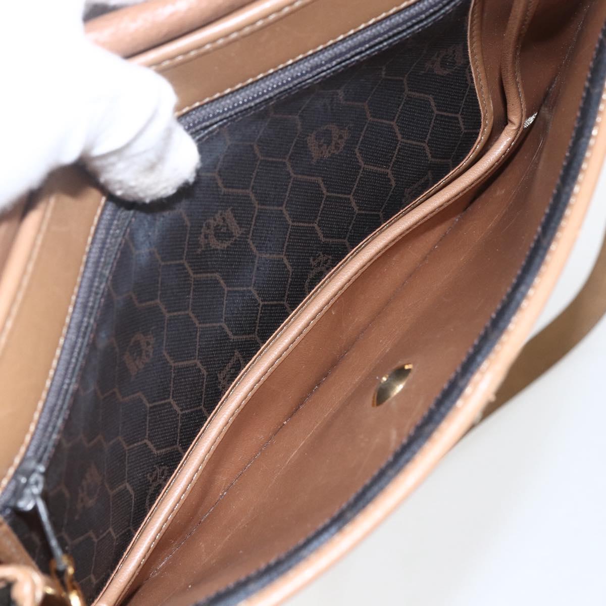 Christian Dior Honeycomb Canvas Shoulder Bag PVC Black Gold Auth 155933