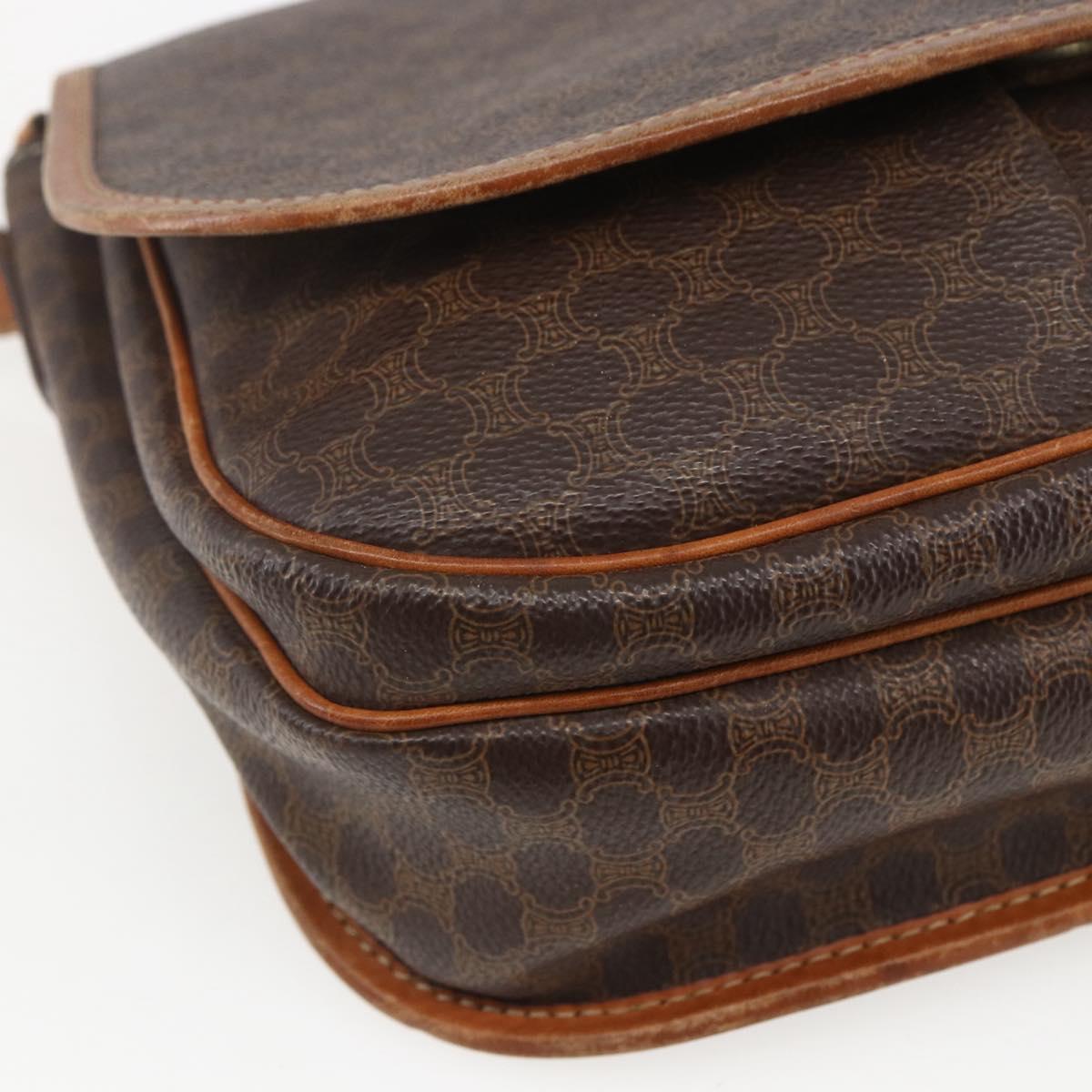 CELINE Macadam Canvas Shoulder Bag PVC Leather Brown Gold Auth 155935