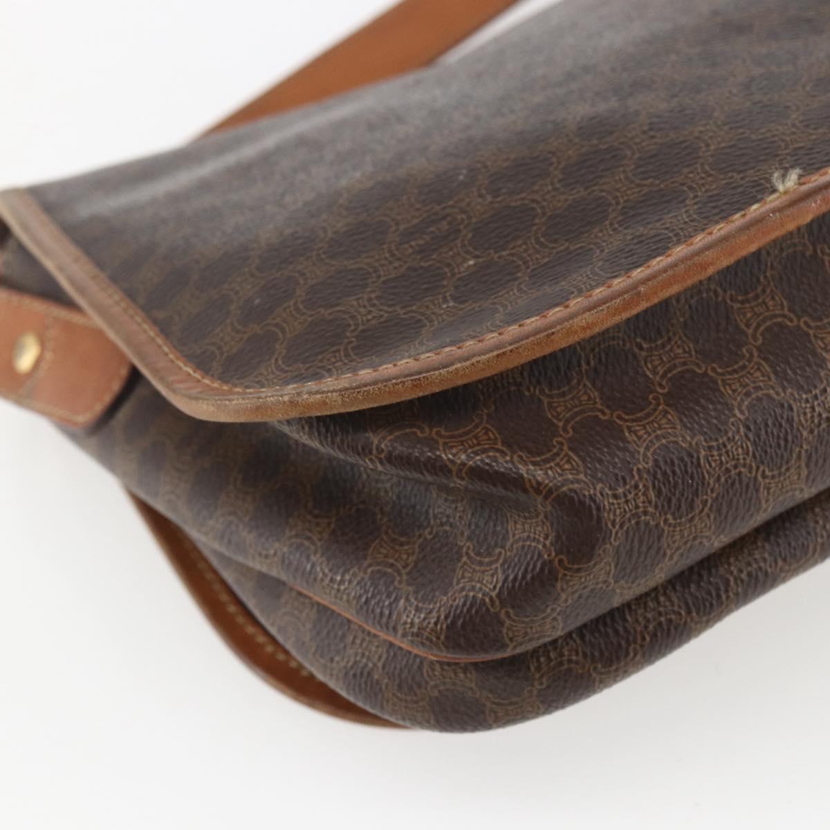 CELINE Macadam Canvas Shoulder Bag PVC Leather Brown Gold Auth 155935