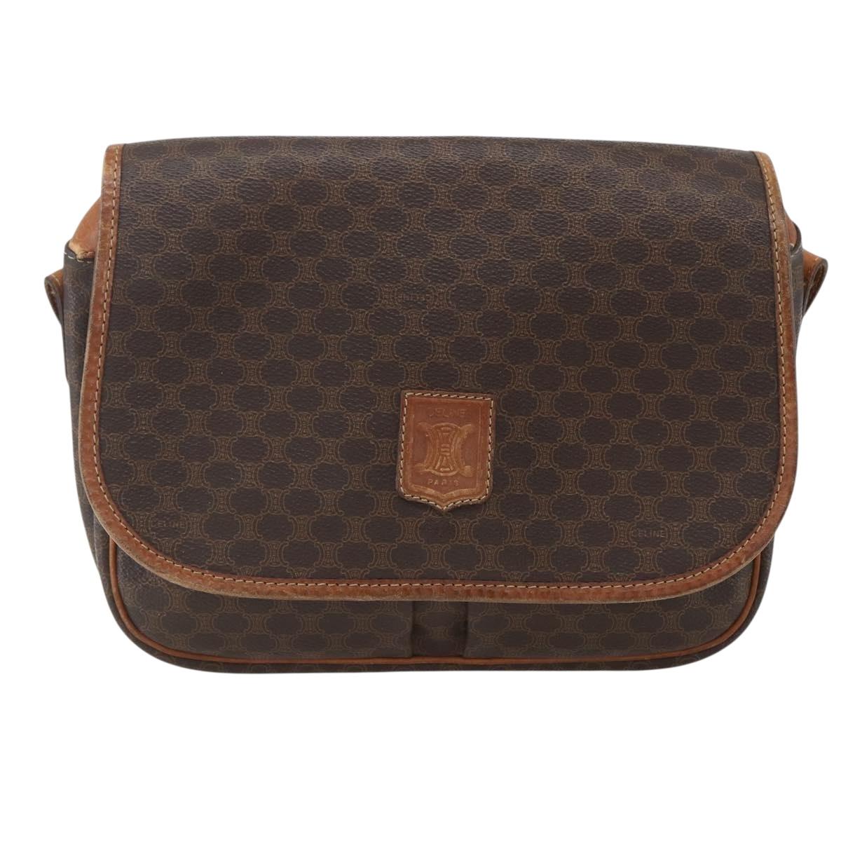 CELINE Macadam Canvas Shoulder Bag PVC Leather Brown Gold Auth 155935