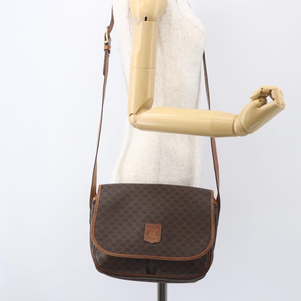 CELINE Macadam Canvas Shoulder Bag PVC Leather Brown Gold Auth 155935