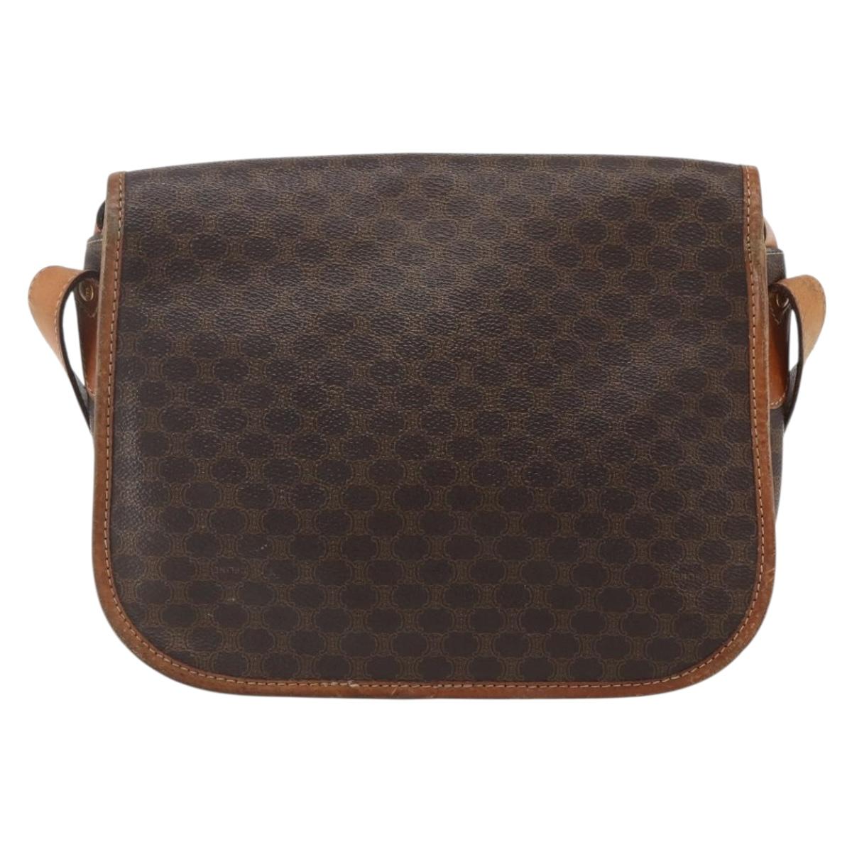 CELINE Macadam Canvas Shoulder Bag PVC Leather Brown Gold Auth 155935