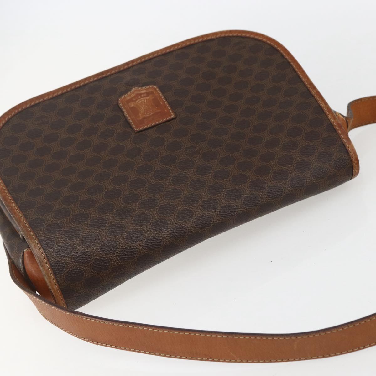 CELINE Macadam Canvas Shoulder Bag PVC Leather Brown Gold Auth 155935