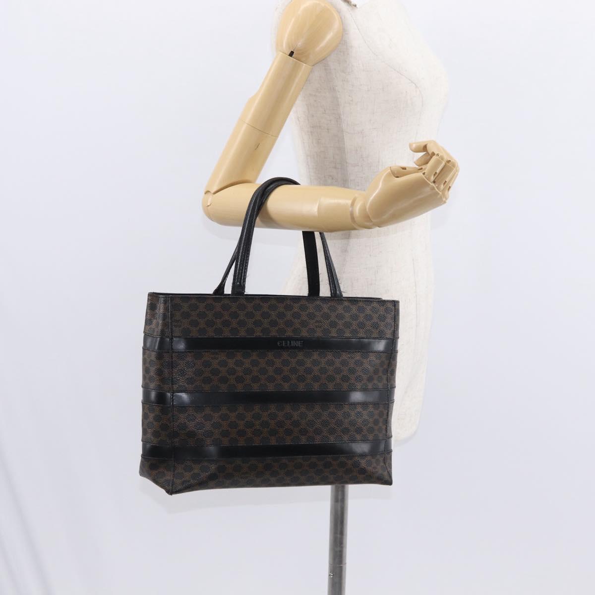 CELINE Macadam Canvas Tote Bag PVC Leather Black Gold Auth 155936