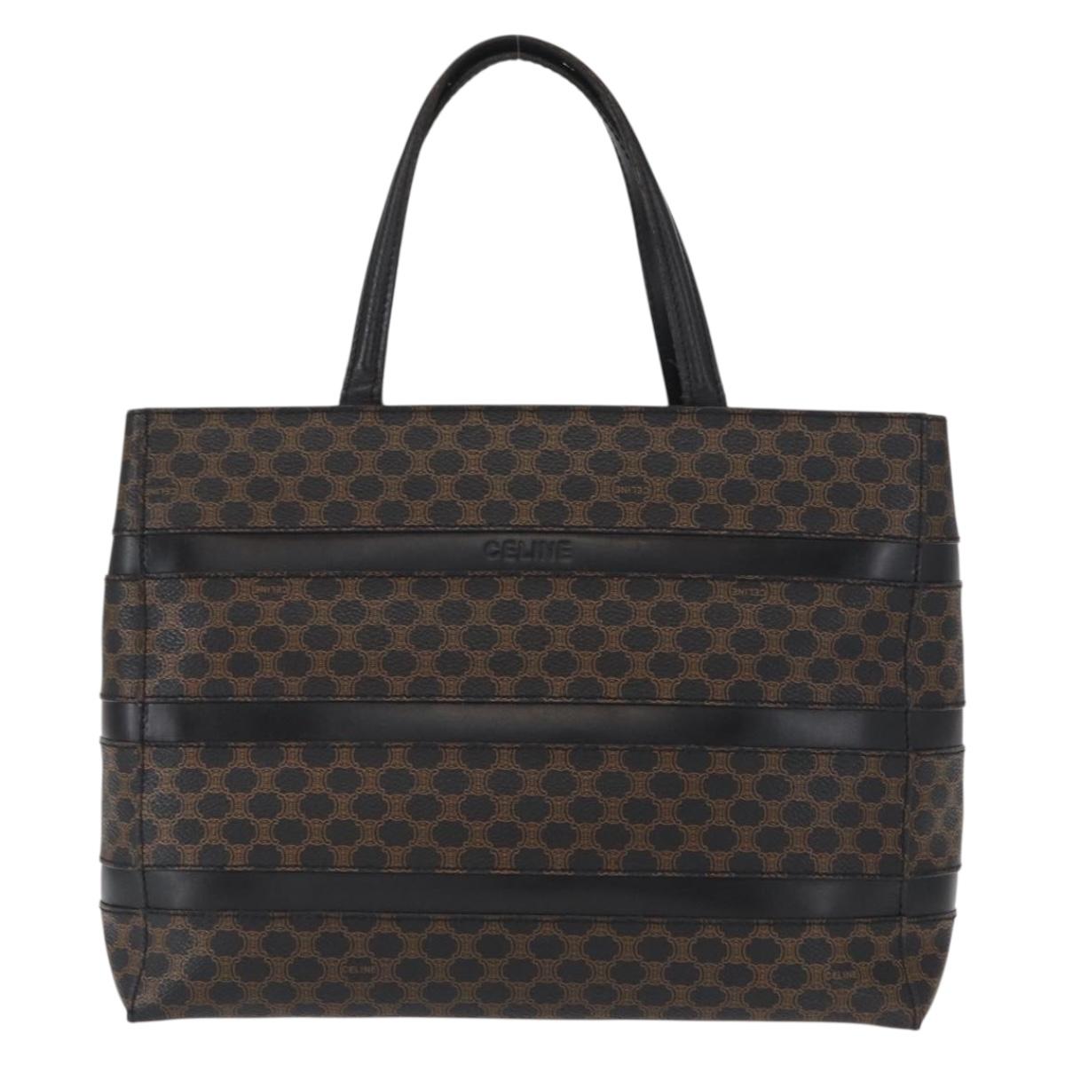 CELINE Macadam Canvas Tote Bag PVC Leather Black Gold Auth 155936