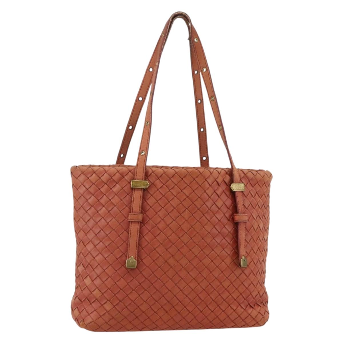 BOTTEGA VENETA INTRECCIATO Tote Bag Leather Orange Gold Auth 155938