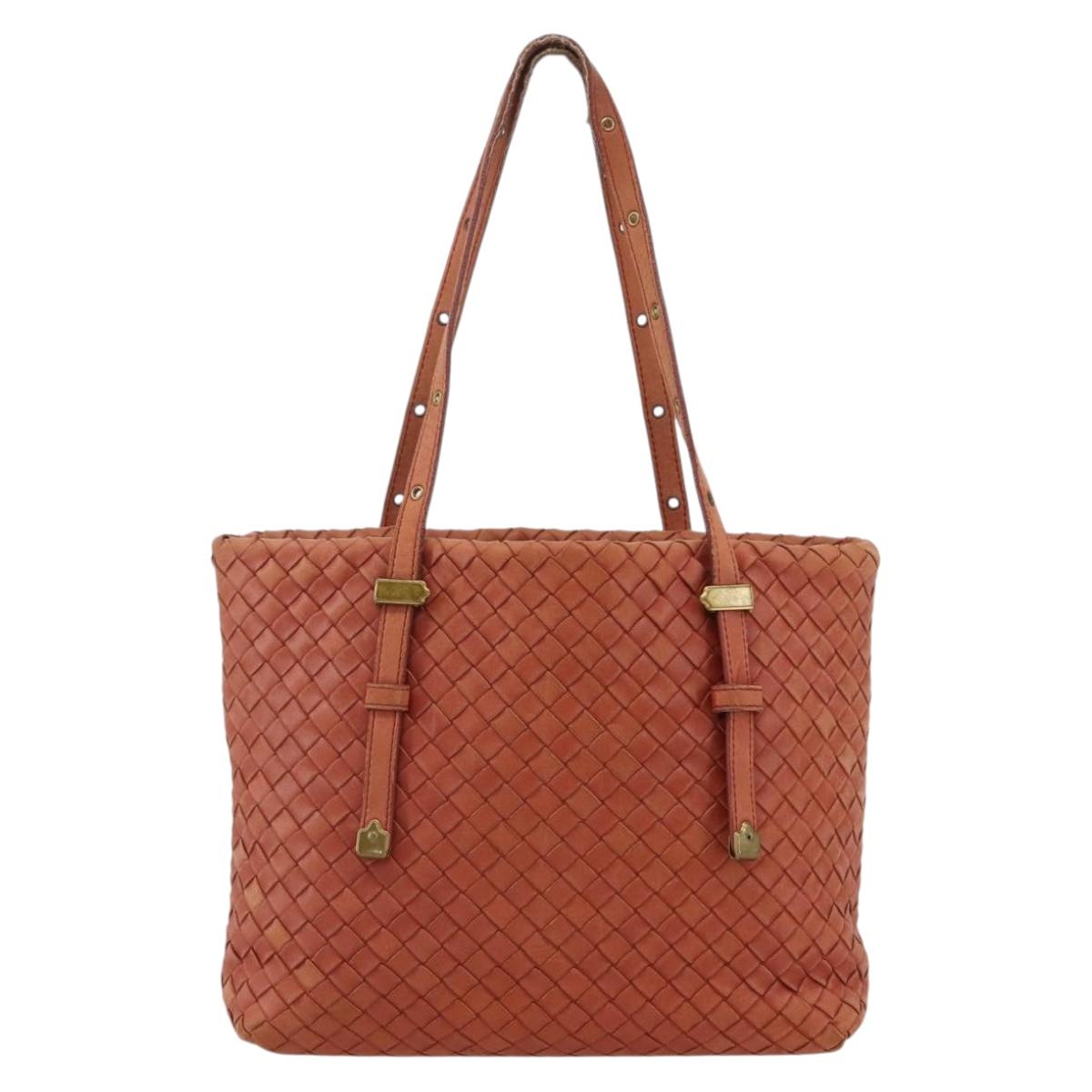 BOTTEGA VENETA INTRECCIATO Tote Bag Leather Orange Gold Auth 155938