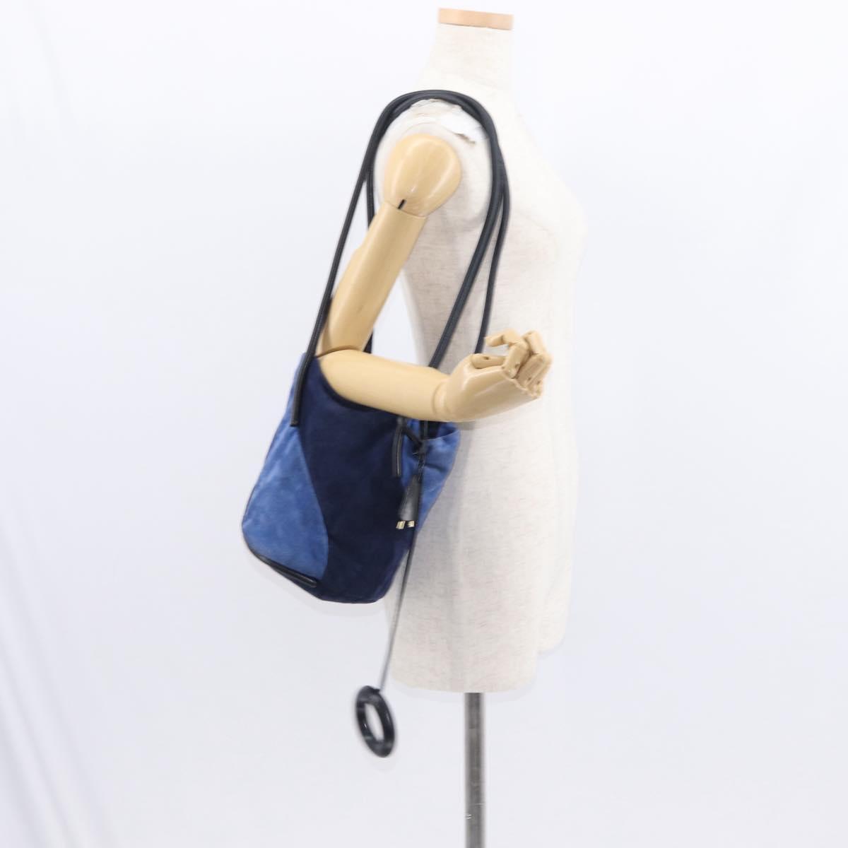 LOEWE Shoulder Bag Suede Leather Blue Auth 155939