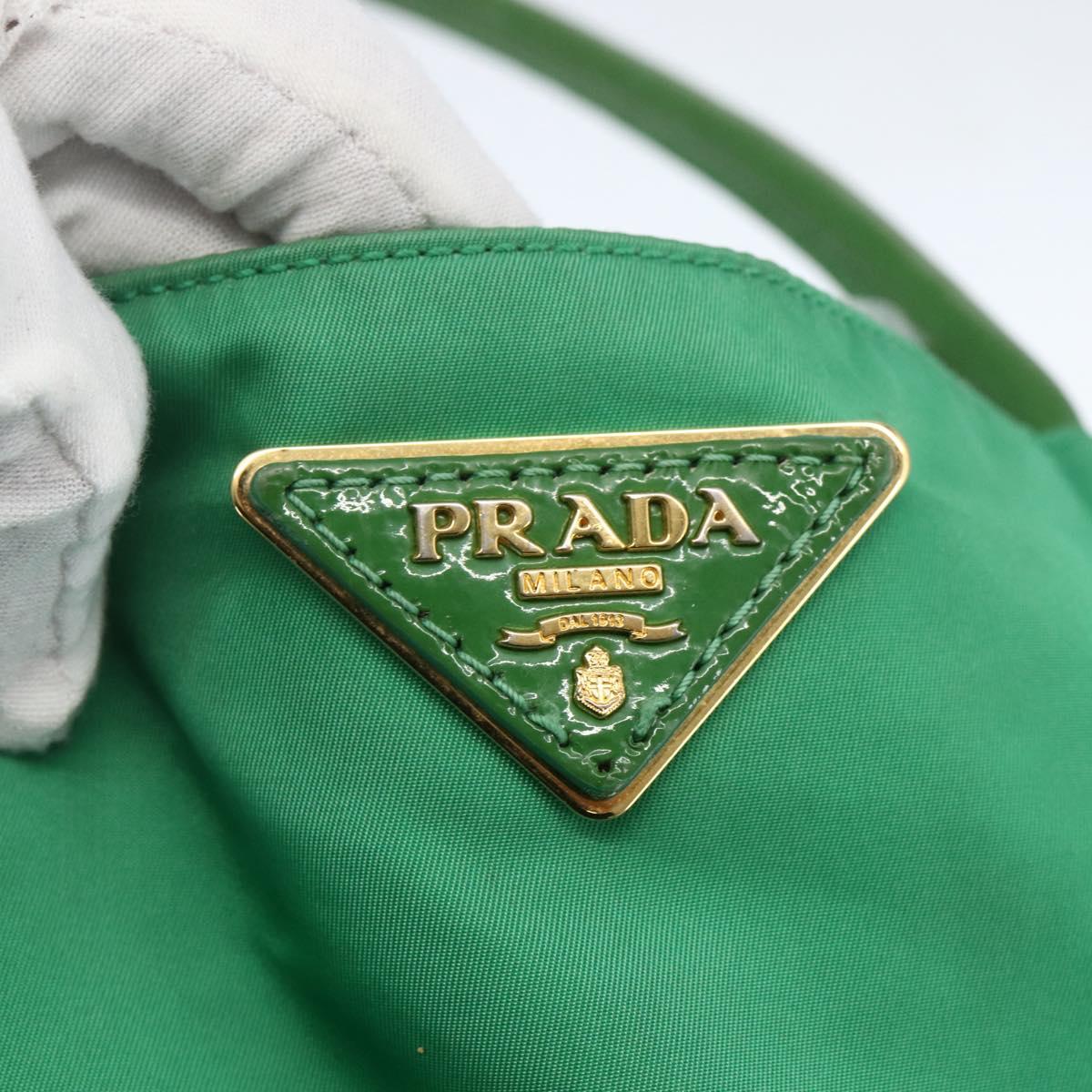PRADA Tote Bag Nylon Green Gold Auth 155942