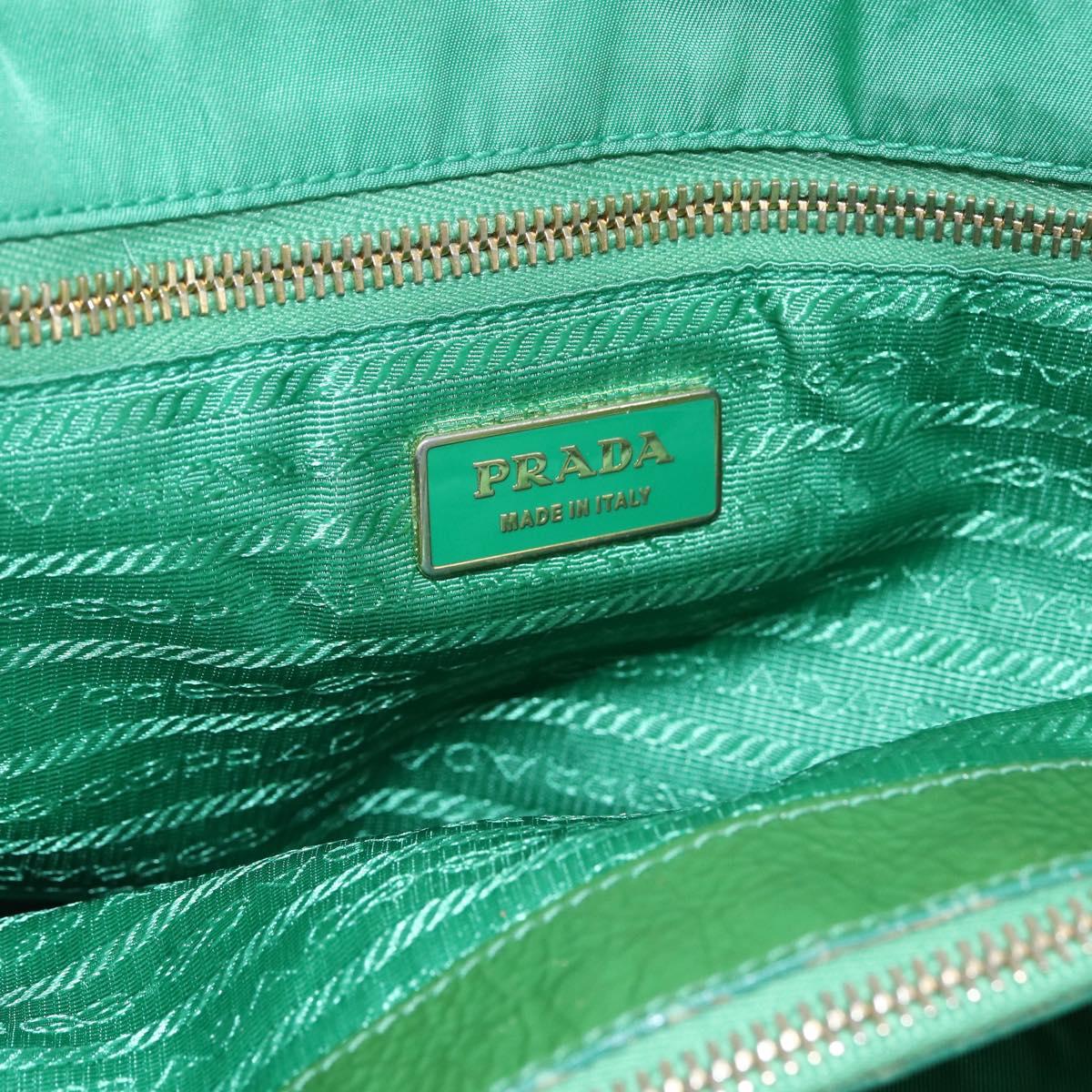 PRADA Tote Bag Nylon Green Gold Auth 155942
