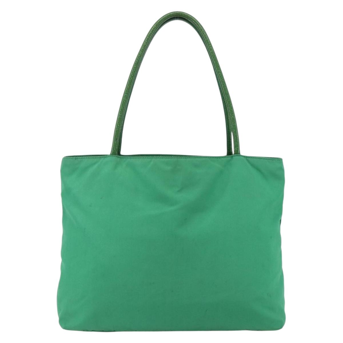 PRADA Tote Bag Nylon Green Gold Auth 155942